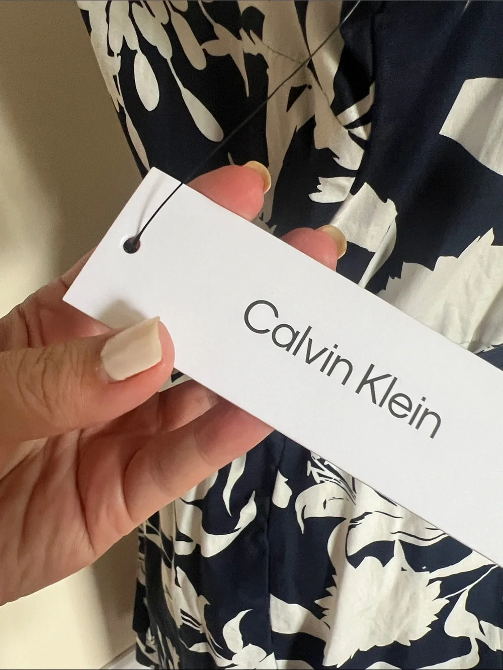 Calvin Klein Navy White Floral Cotton Shirt Dress NWT 12 Sleeveless Midi - Picture 6 of 10